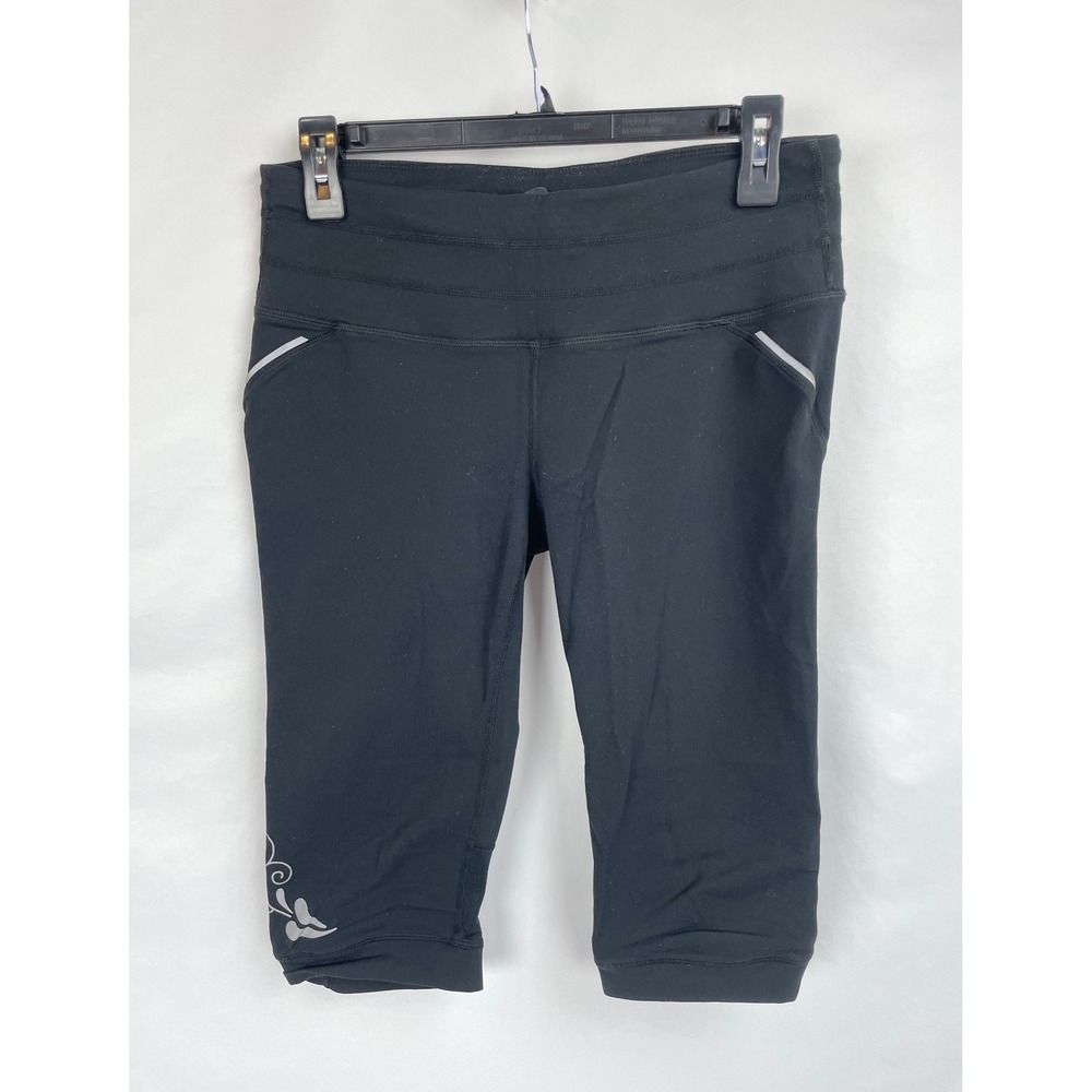 Athleta Relay Knicker Women MEDIUM Black Capri Leggings Athletic Yoga #268505